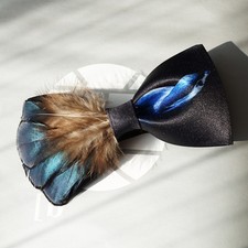 Men's Bow Tie Silky Bird Printed Pre-Tied Bowtie Feather Decor Wedding Necktie