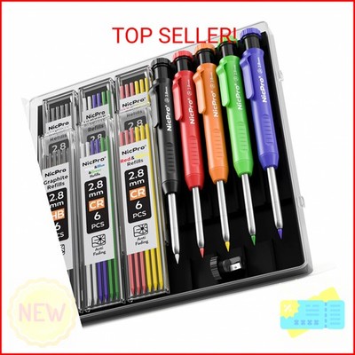 Nicpro 5 Pack Carpenter Pencil with Sharpener, Mechanical Carpenter Pencils with