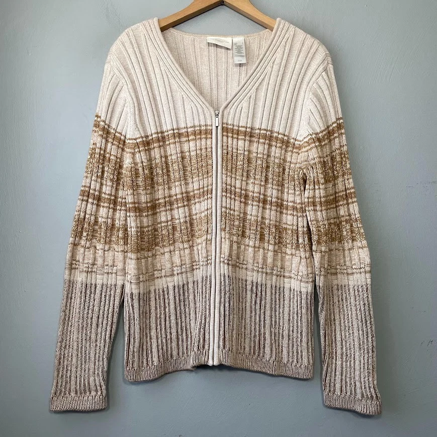 Pull Femme Liz Claiborne - Col Montant 1/4 Zip - Taille L - Rouge/Jaune/Bleu Marin - Coton - Occasion Très Bon état