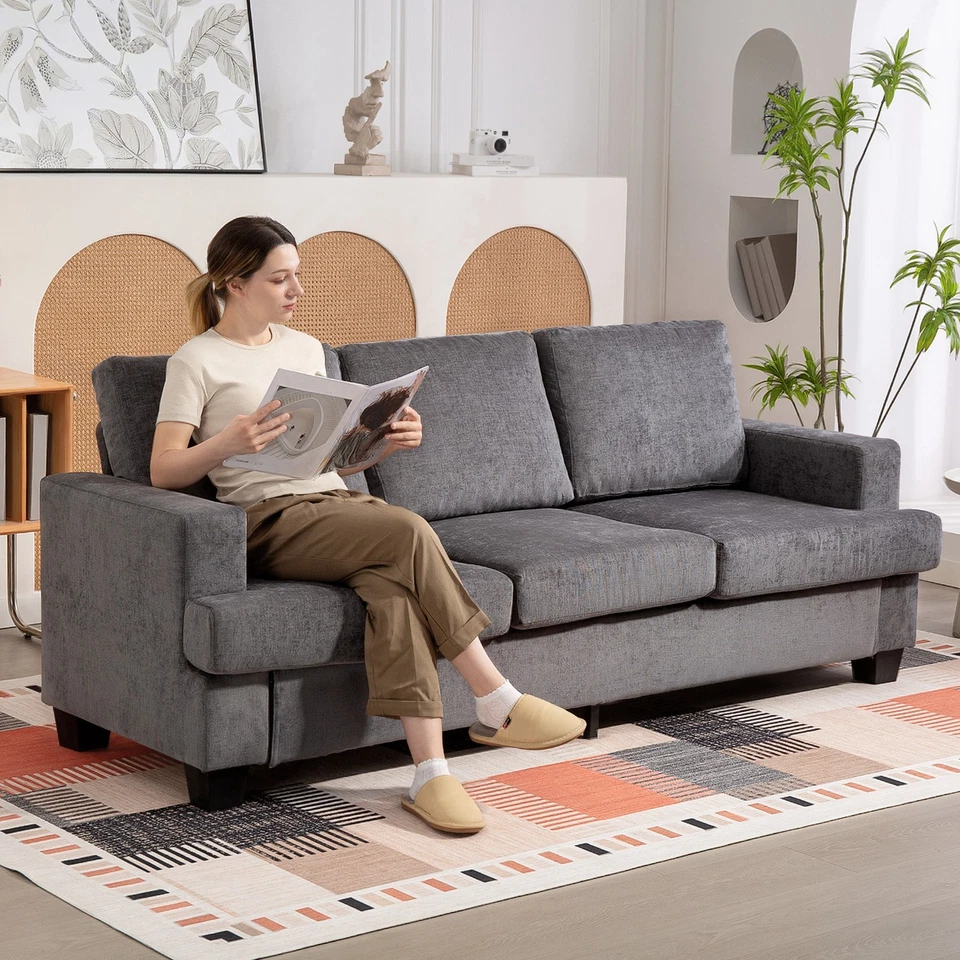 HOMCOM 3-Sitzer Sofa, Couch mit Armlehnen, Stahlbeinen, Chenille-Optik, Grau - Bild 2 von 4