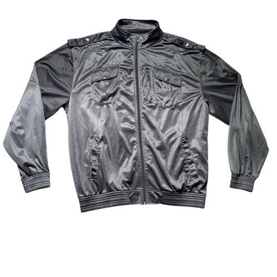 Brooklyn Xpress Bomber Jacket Zip Front Pockets Mens XXL Gray Polyester Casual