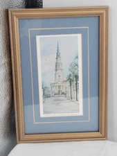 St. Philips' Charleston SC by Jeanie Drucker 7" x 10" Matted & Framed Litho Art