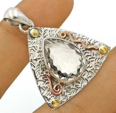 4 kt natürlicher dreifarbiger weißer Topas 925 Sterlingsilber Anhänger 1 1/2 Zoll lang @B4-3