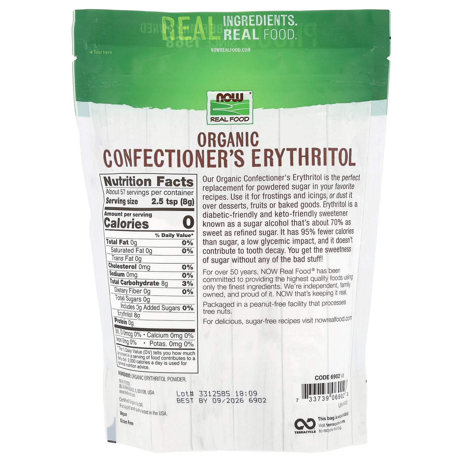 Real Food, Organic Confectioner's Erythritol, 1 lb (454 g)