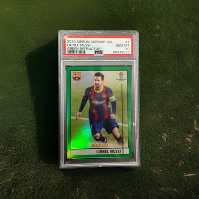 2020 Topps Merlin Chrome UCL #1 Lionel Messi Green Refractor
