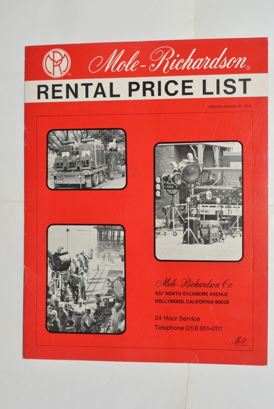 Mole-Richardson Co. Lighting & Movie Equipment Rental Price List Catalog (1974)