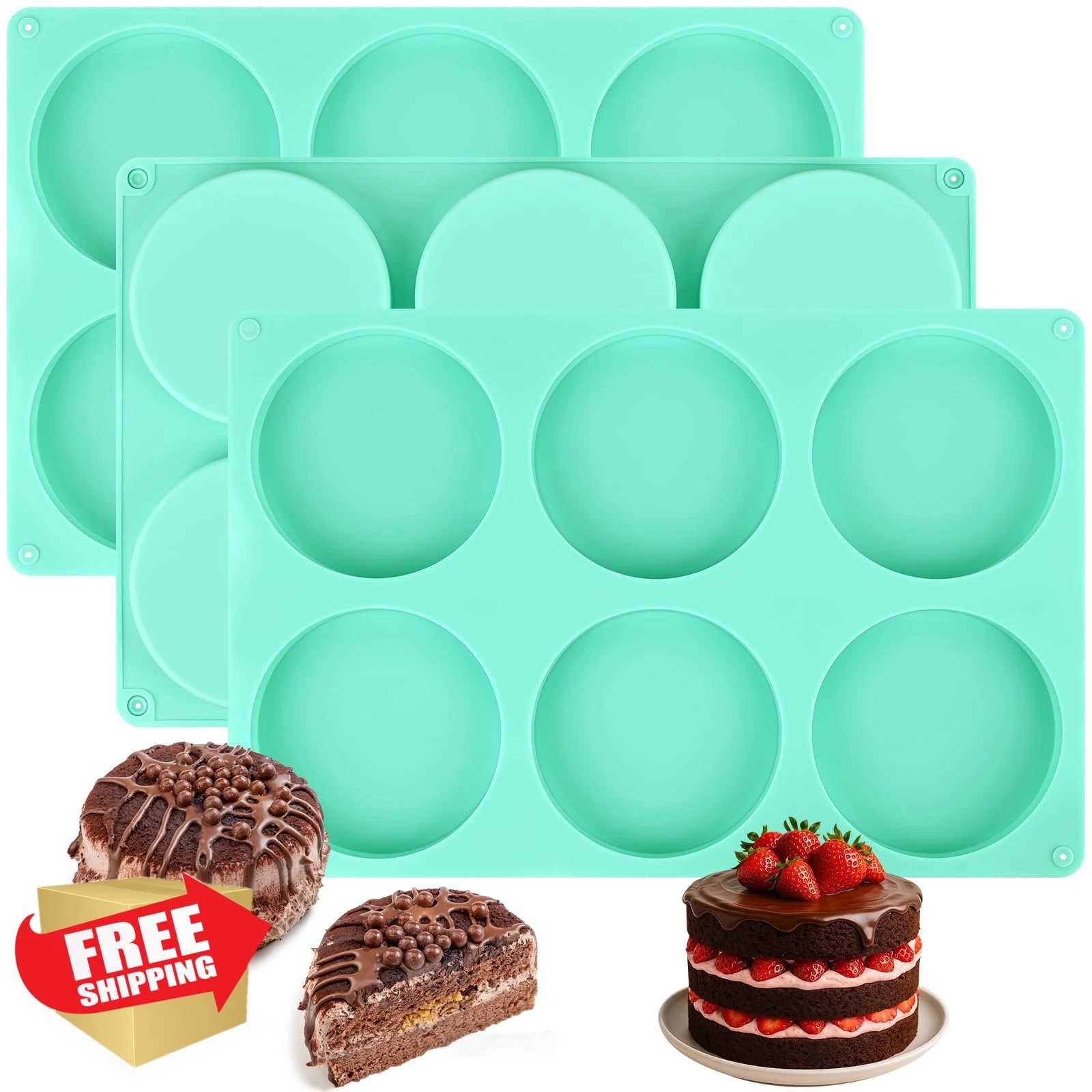 Wrbin 3pc Silicone Muffin Top Pan, 4" Non-stick 6-Cavity Baking Molds