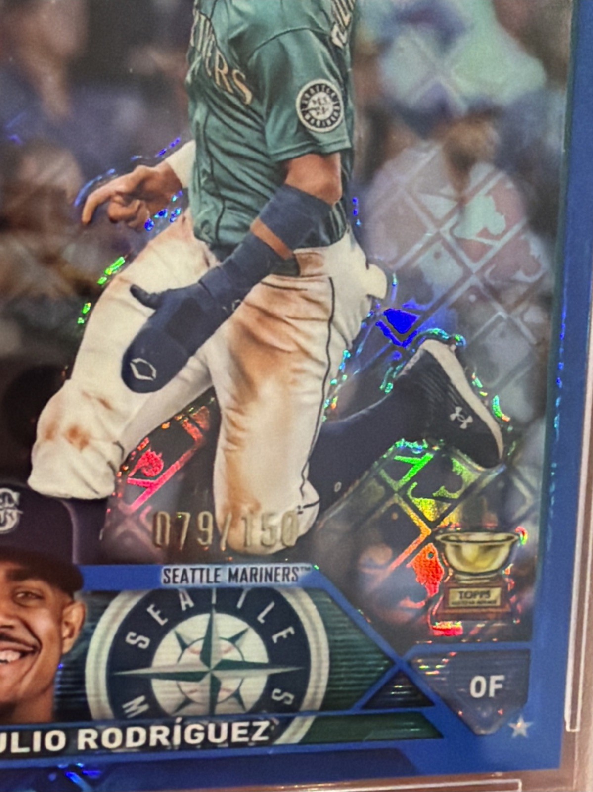 2023 Topps Chrome Logofractor  - Julio Rodriguez #200 Blue Refractor /150 PSA 10 view 2