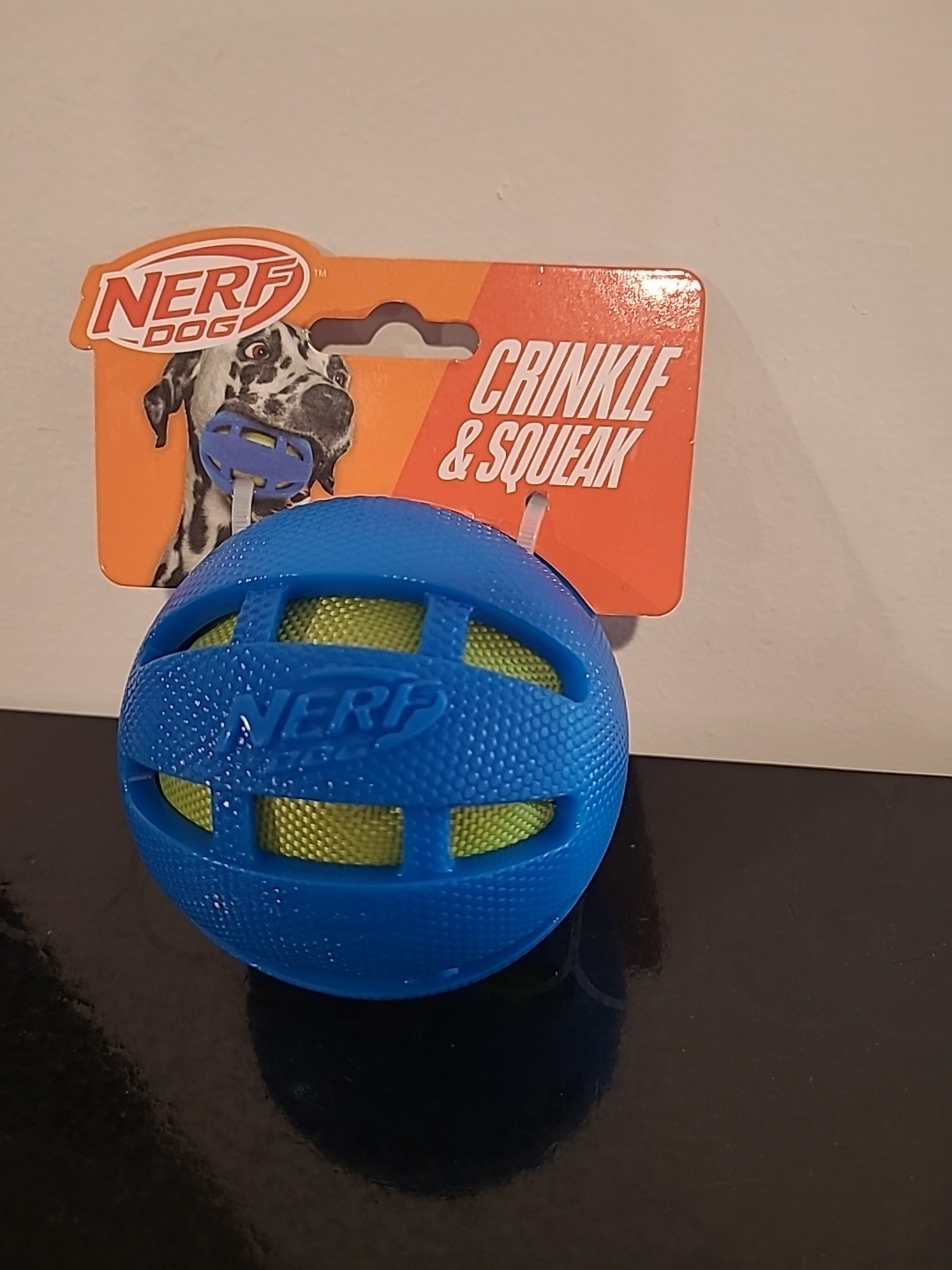 New W/ Tag Nerf Dog Squeak and Crunch Ball Dog Toy BLUE/GREEN Rubber