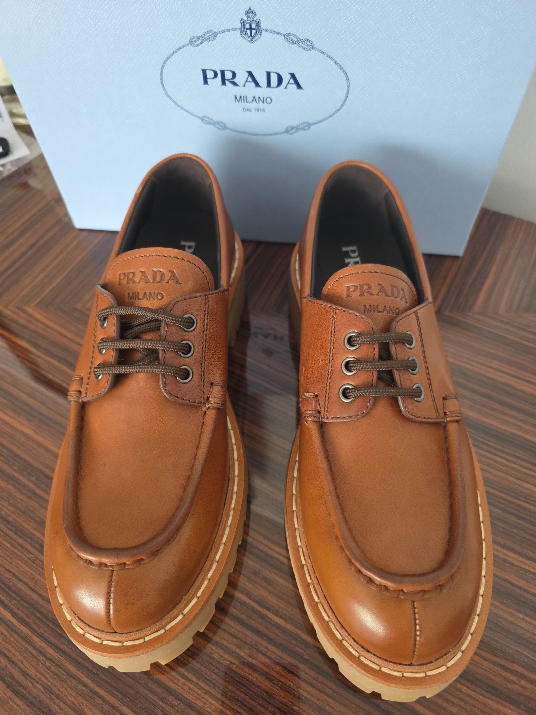 PRADA $1,250 NEW, Calzature Donna, Cognac, Euro 39.5