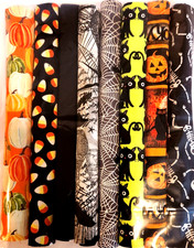 Halloween 100 Cotton Fabric Bundle 8 Fat Quarters 18" x 21" Quilting G