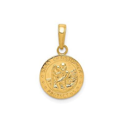 10k Yellow Gold Solid Saint Christopher Travel Medal Pendant Charm 20mm