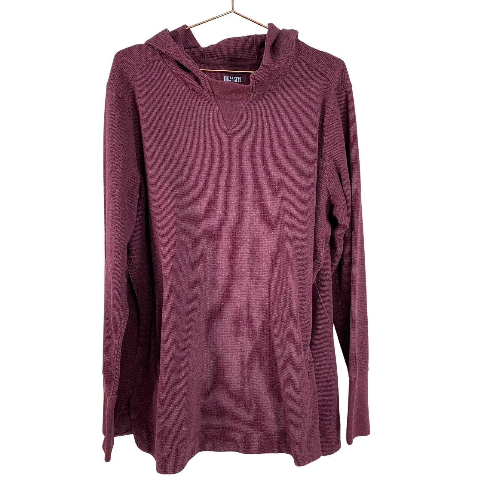 Duluth Trading Co Hoodie Mens XXL Burgundy Waffle Thermal Thumbholes Pullover