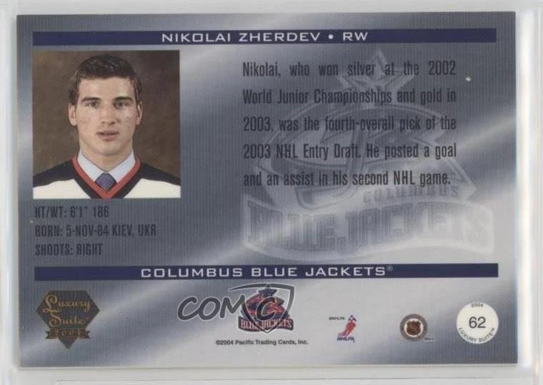 2003-04 Pacific Luxury Suite /599 Nikolai Zherdev #62 Rookie RC - Image 2 of 2