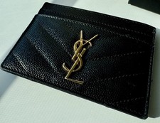YSL SAINT LAURENT  CARD CASE HOLDER  CASSANDRA BLACK LEATHER MATELASSE W/GOLD
