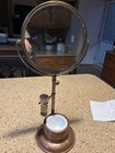 EARLY BRASS GENTLEMEN'S SHAVING MIRROR WITH BRUSH AND MILK GLASS CUP — photo 8