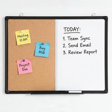 Magnetic White Board and Cork Board Combo, 24" x 18" Combination Bulletin  D...