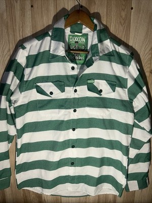 Dixxon Flannel Co The Rebel Green White Striped Button Down Shirt Mens Medium
