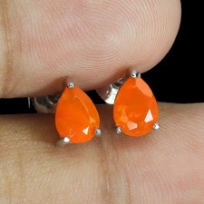 925 Orecchini Argento Sterling Pera Arancio Opale 7x5mm Naturale Pietra Preziosa