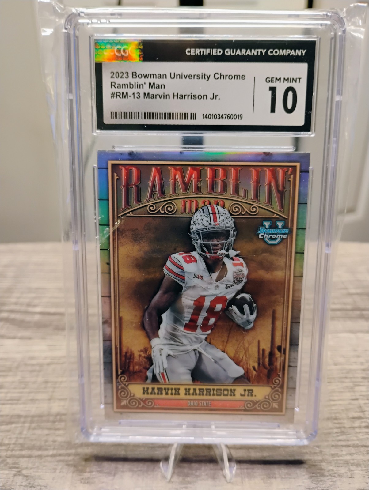 2023 Bowman University Chrome Ramblin’ Man #RM13 Marvin Harrison JR. PSA 10 view 3