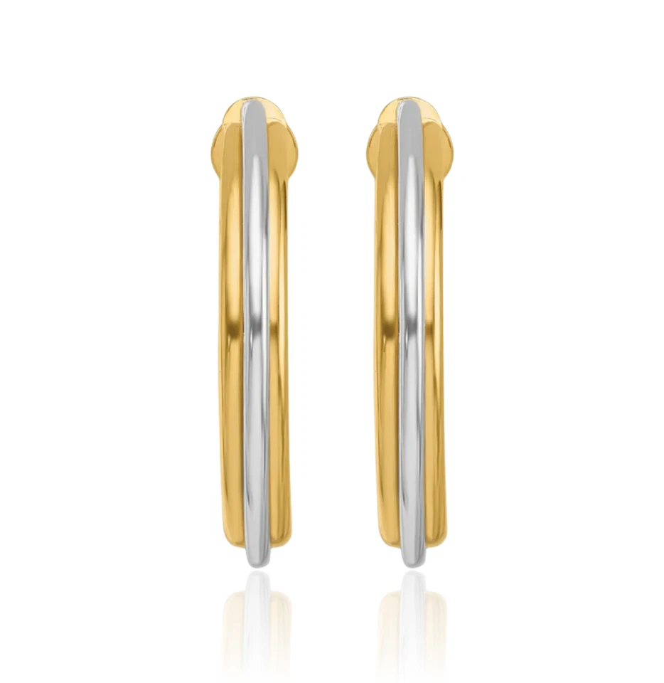 14K Solid Two Tone Gold 28mm Omega Clip Back Round Medium Hoop Earrings - Image 2 of 4