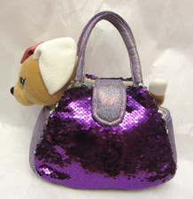 Plush Pet Set Purse w/ Dog Reversable Sparkle Sequins on the Side Silver  Red