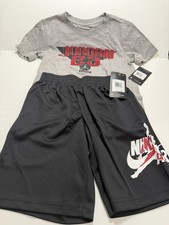 NEW NIKE Air Jordan Black SHORTS  Gray T SHIRT Set Boys Size Small 8-10Years 