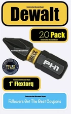 20 Pack PH1 1" DEWALT Flextorq Bit Set IMPACT READY Phillips #1
