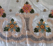 Antique Edwardian Silk Net Lace Jabot Beauvais Embroidery Dress Front Apron