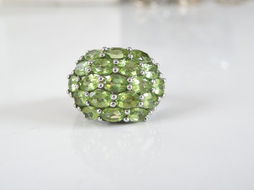Chunky Sterling Silver 925 Natural Peridot Black Spinel Cocktail Ring 7 - Picture 2 of 23