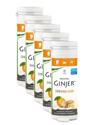 WWW.SPEISEKAMMER-SHOP.DE 5 x 30g INGWER GINJER KAUGUMMI mit Xylit Orange Ohne Zucker Zahnpflege