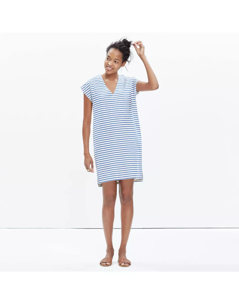 Madewell Vacances Striped Blue White V Neck Short Sleeve Dress sz XXS EUC eBay