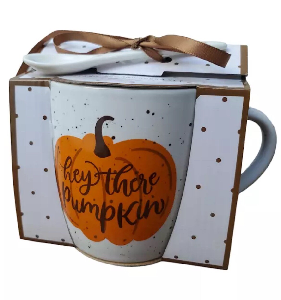 Ceramic Mug And Spoon Set, ‘Hey There pumpkin’ 16 oz