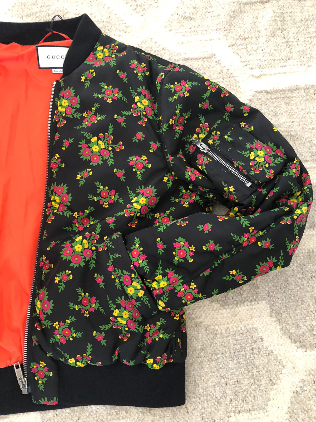 Giacca Bomber Imbottita Autore Gucci Fucsia Bouquet Floreale IT44 US 6 8 10 $2800