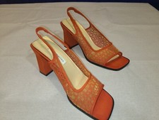 Ann Marino decolte donna arancione pizzo trasparente punta aperta tacco quadrato tg 8,5M peep