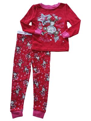 Toddler Girl Red Hang Out Monkey Glitter Heart Star Cotton 2Pc Pajama PJ Set 24M