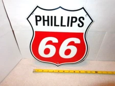 11 x 11 in PHILLIPS 66 GAS & OIL SHIELD ADV. SIGN DIE CUT METAL PORCELAIN - S267