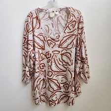 C&C California Top Women 2X Linen Tan Rust VNeck Beach Breathable Cool Boho Chic