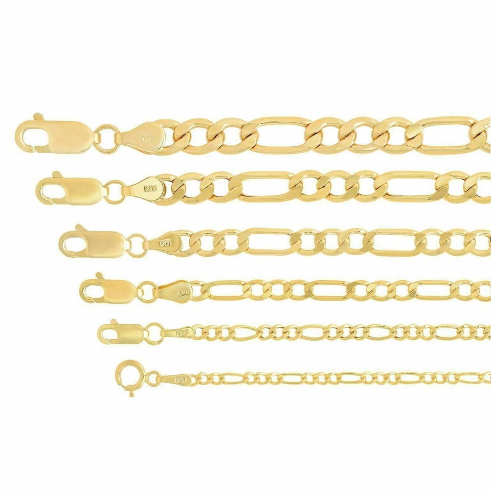 Real 14k Yellow Gold 1.8mm-6.5mm Figaro Link Chain Necklace Size 16"-30" Hollow