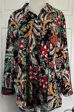 Attitudes by Renee Stretch Knit Floral Print Tunic Blouse Collar Plus Size  3X
