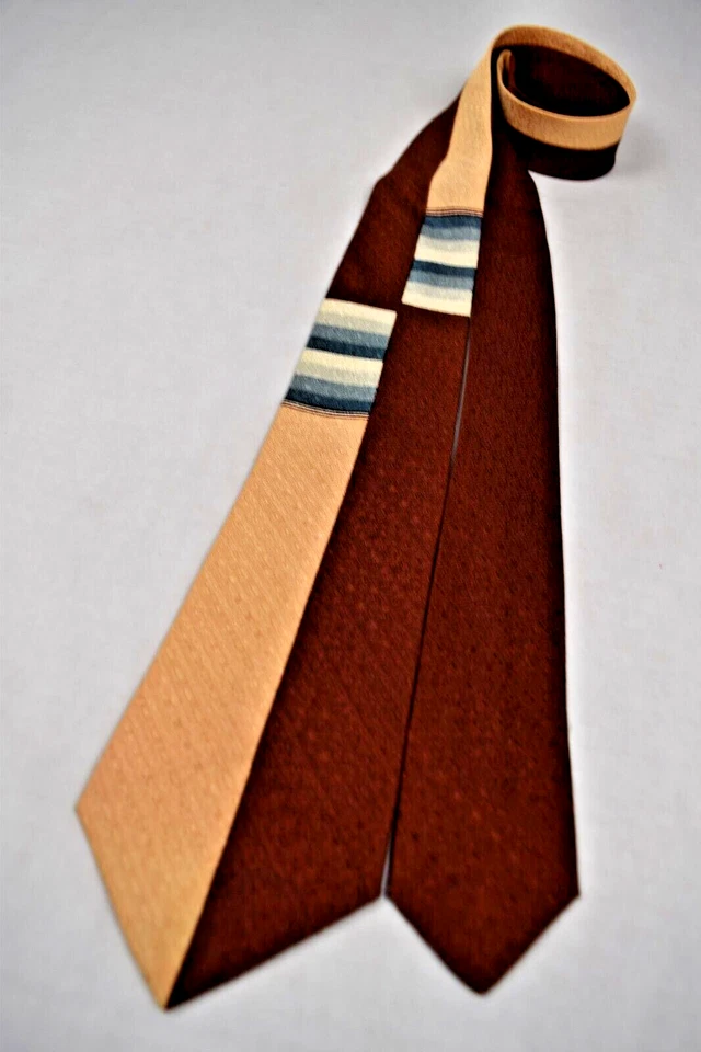 Neck Tie VTG 2 Tone Rust Quad Pattern 50s Textured Rayon Tie 55" x 2.5" Rust Pea - Image 2 of 4