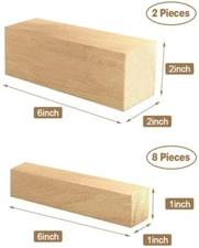 10 Pcs, Basswood Carving Wood Block- 1x 1x 6 (8 Pcs) + 2x 2x 6 (2 Pcs)
