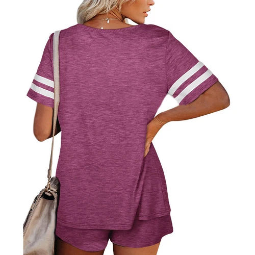 Women Shorts Sets Crew Neck Two Piece Outfit Ladies Loose Fit Short Sleeve - Picture 9 of 13