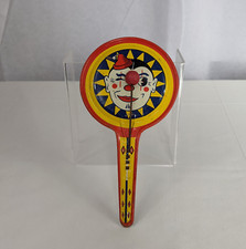 VTG Kirchhof Clown Face Litho Tin Noisemaker Toy Paddle Clacker Creepy Jester