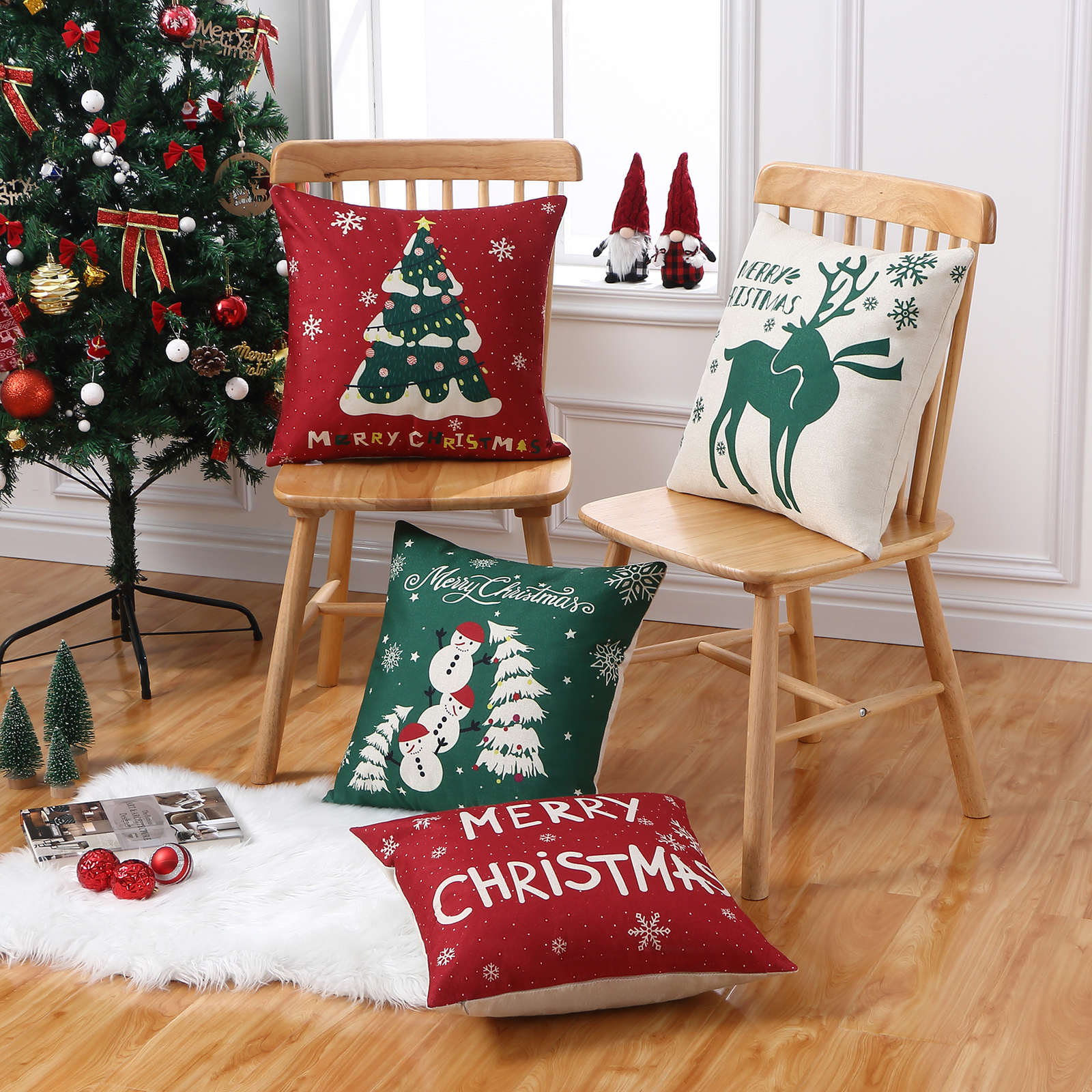 Christmas Decorations Pillow Covers 18 X Inches Set Of 4 Xmas Series