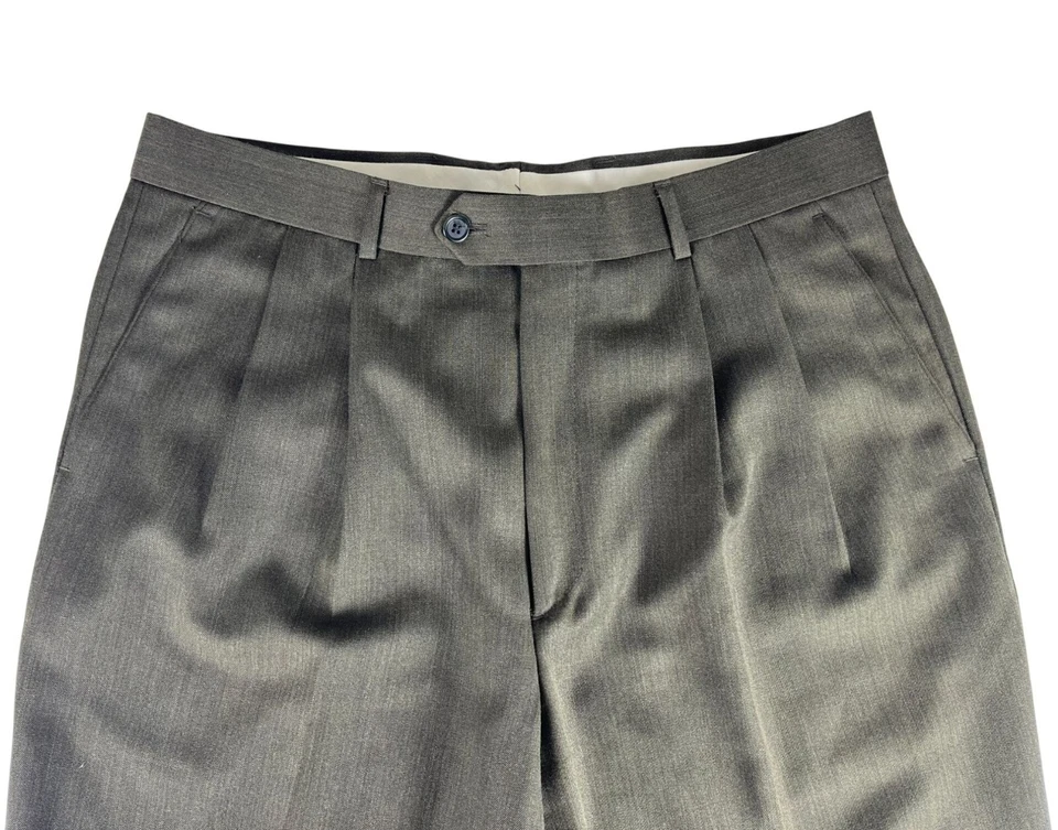 Pantalones de vestir Louis Raphael mezcla de lana para hombre talla 34x30 marrón/verde bolsillos con dobladillo Foto 2 de 4