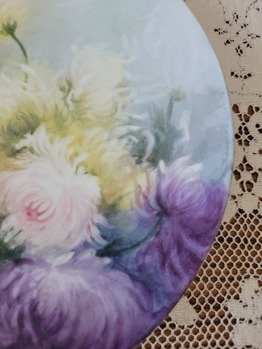 Vintage D&C France Limoges Porcelain Plate Hand Painted Colorful Chrysanthemums - Picture 4 of 19