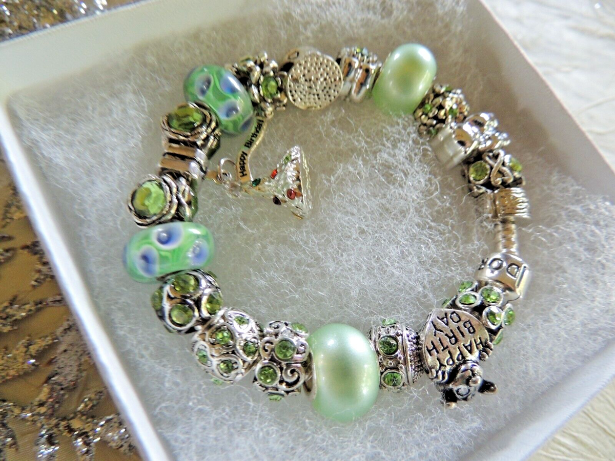 PANDORA BRACELET AUGUST HAPPY BIRTHDAY Hershey Kiss Cake Charm 