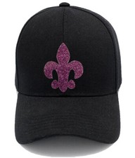 Fleur De Lis Glitter Logo Adjustable Strap Back Curved Bill Black Baseball Cap