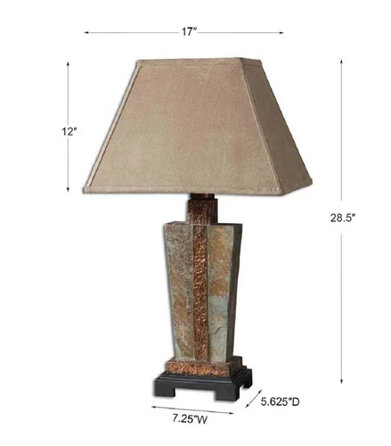 Slate Stone Table Lamp Hammered Copper Accents  Indoor Outdoor ~ Uttermost 26322 - Picture 3 of 4